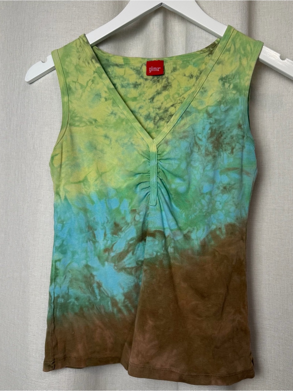 Gima Green Blue Brown Tie-Dye V-Neck Tank